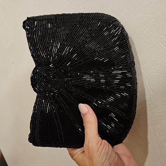 Black bugle beads sequins crossbody clutch elegant black tie EUC - Picture 8 of 12